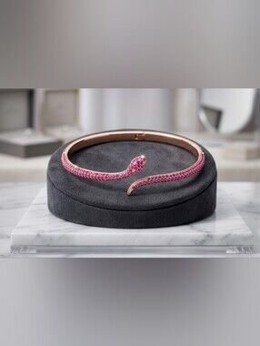 Swarovski Leslie Snake Bangle – Rose Gold Tone, Fuchsia Crystal Pavé